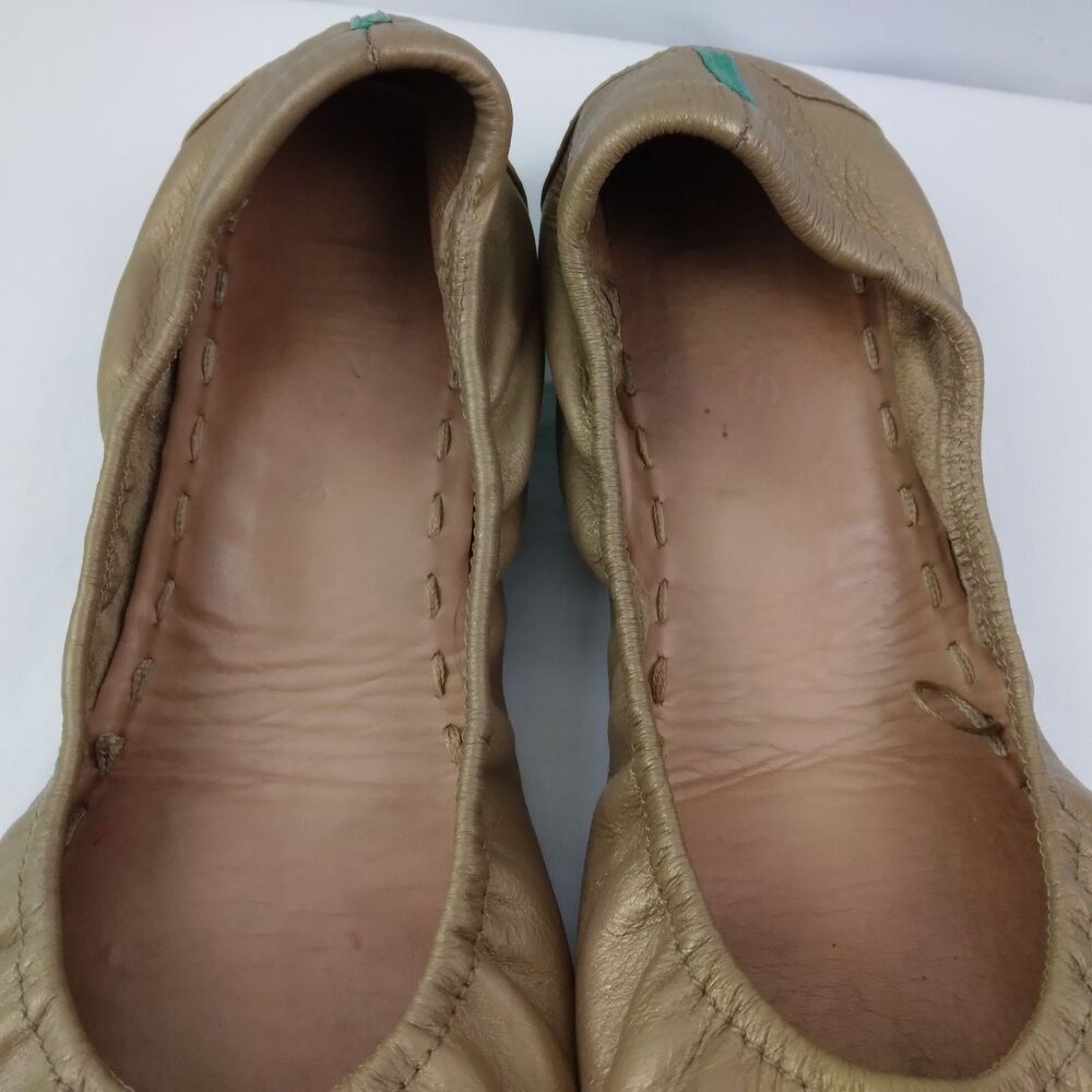 Tieks By Gavrieli Metallic Gold Ballet Flats Leather Teal Accents Women's Size 9 - Picture 4 of 12